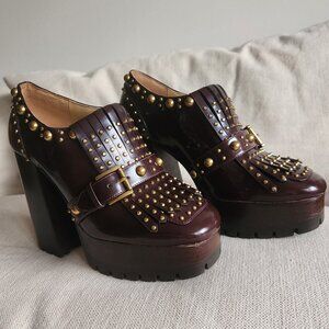*NEW* Michael Kors Alberta Chestnut Studded Platform Loafer Pumps - Sz 7